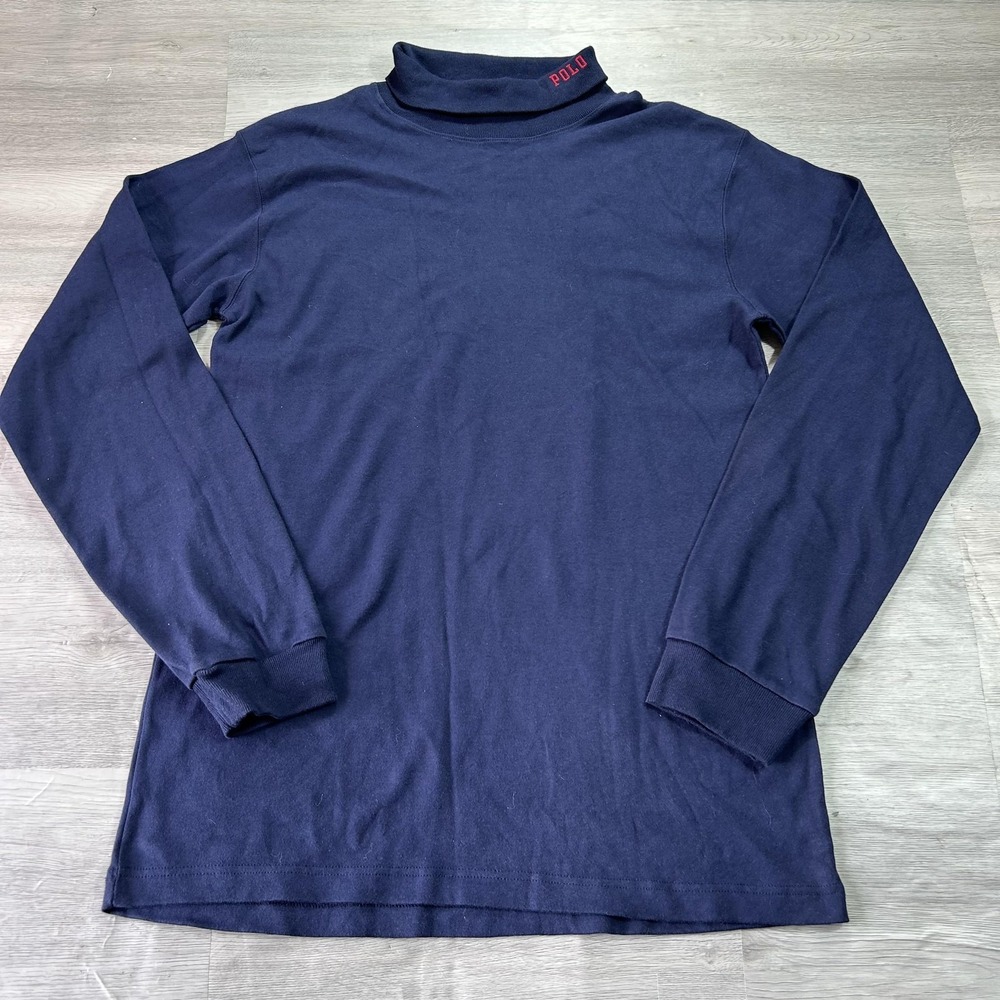 Polo By Ralph Lauren Shirt Mens XL Blue Mock Neck Logo Long Sleeve Cotton Tee‎